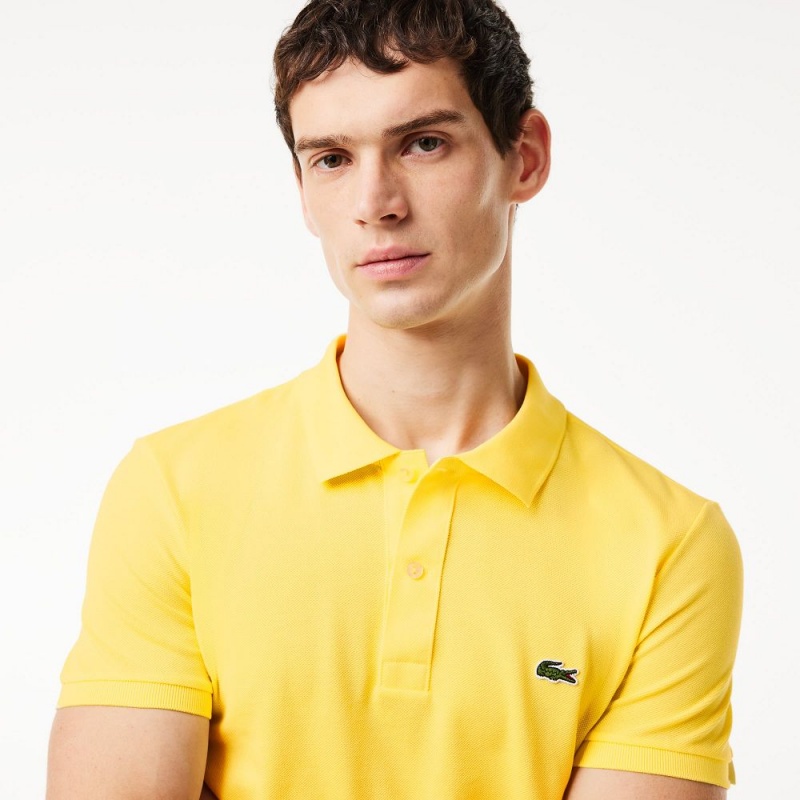 Men's Lacoste Slim Fit Petit Piqué Cotton Polo Shirts Pastel yellow | KLI816259