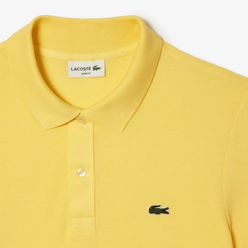 Men's Lacoste Slim Fit Petit Piqué Cotton Polo Shirts Pastel yellow | KLI816259