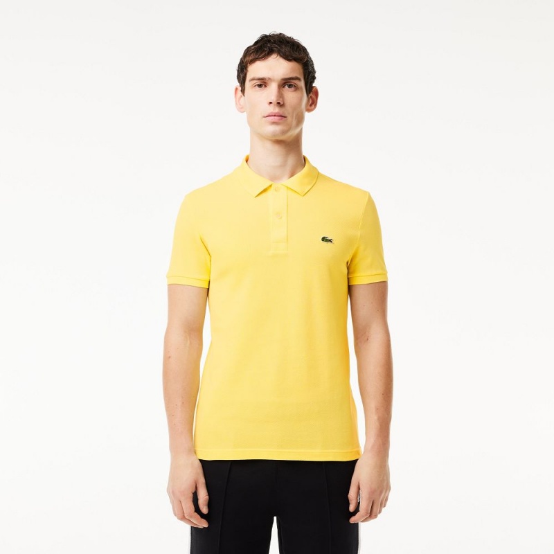 Men\'s Lacoste Slim Fit Petit Piqué Cotton Polo Shirts Pastel yellow | KLI816259