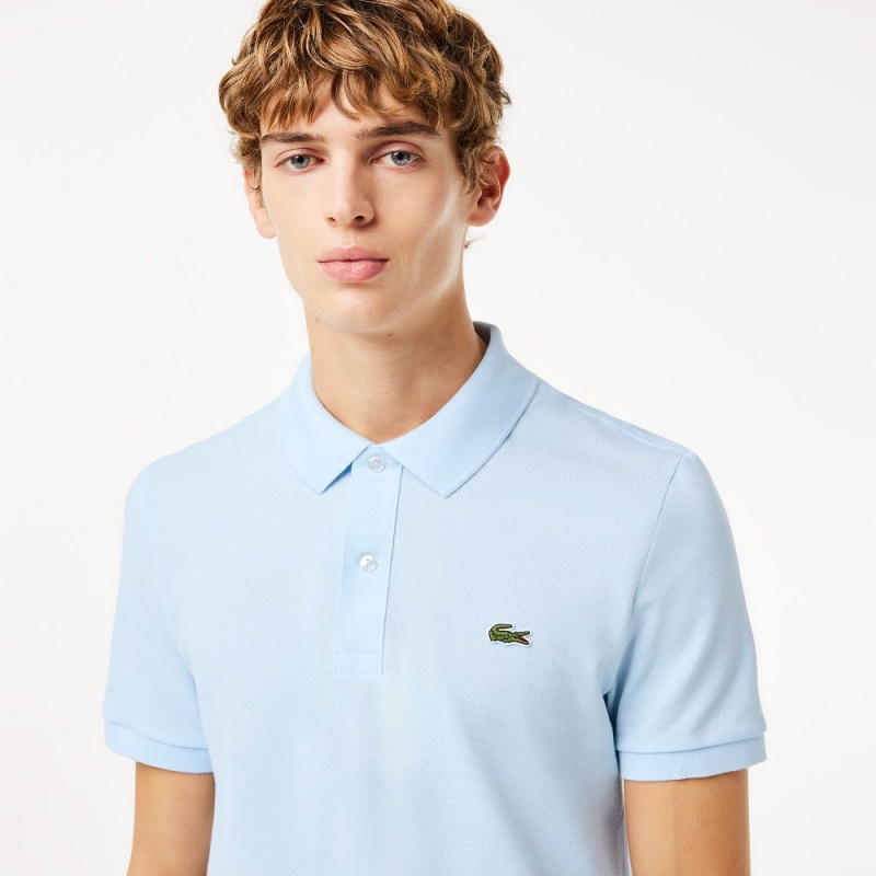 Men's Lacoste Slim Fit Petit Piqué Cotton Polo Shirts Light Blue | OUY910458