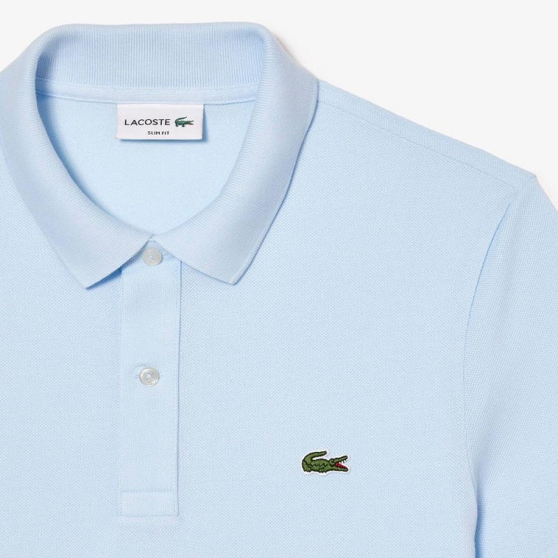 Men's Lacoste Slim Fit Petit Piqué Cotton Polo Shirts Light Blue | OUY910458