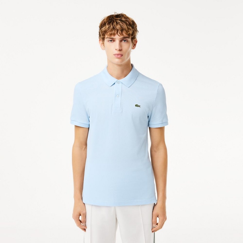 Men\'s Lacoste Slim Fit Petit Piqué Cotton Polo Shirts Light Blue | OUY910458