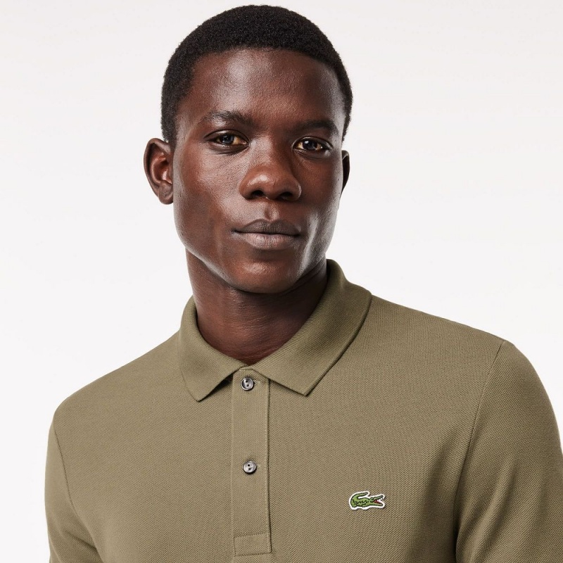 Men's Lacoste Slim Fit Petit Piqué Cotton Polo Shirts Khaki Green | QGE143675