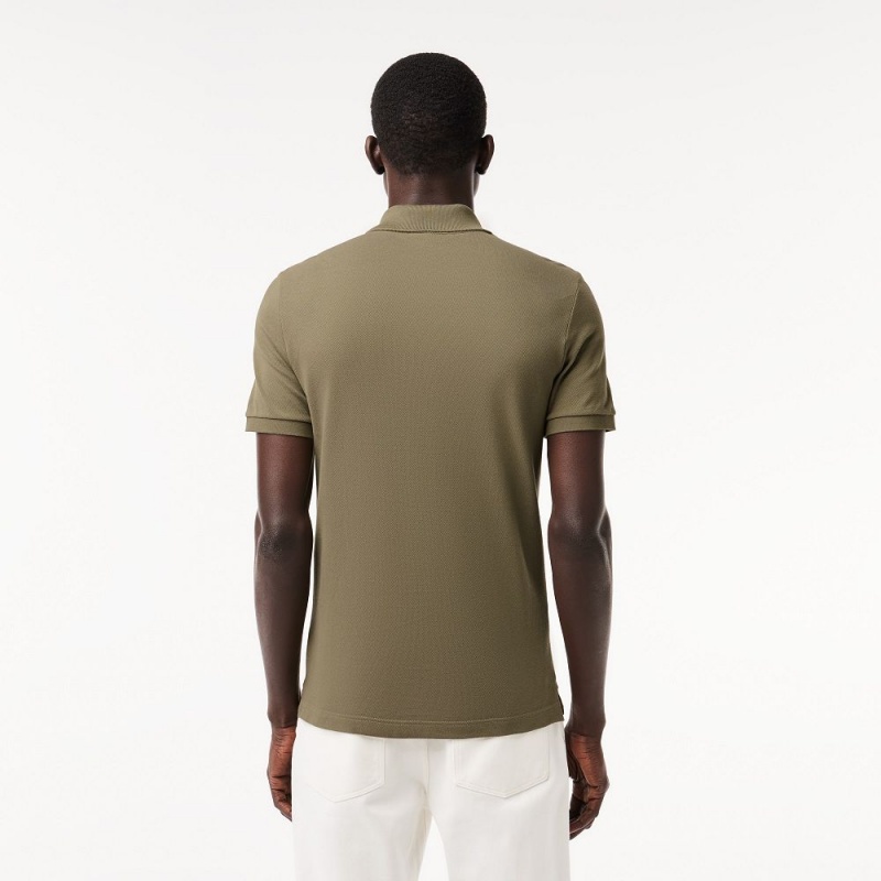 Men's Lacoste Slim Fit Petit Piqué Cotton Polo Shirts Khaki Green | QGE143675