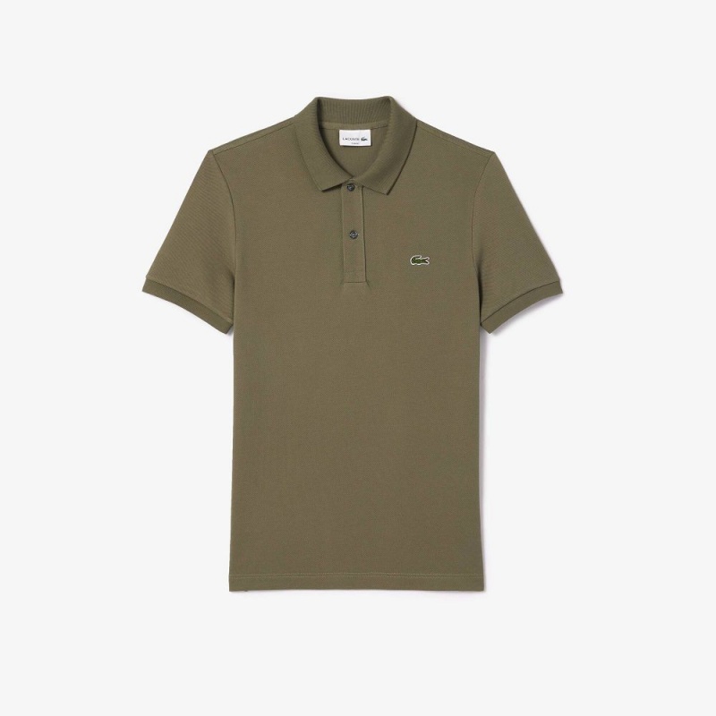 Men's Lacoste Slim Fit Petit Piqué Cotton Polo Shirts Khaki Green | QGE143675