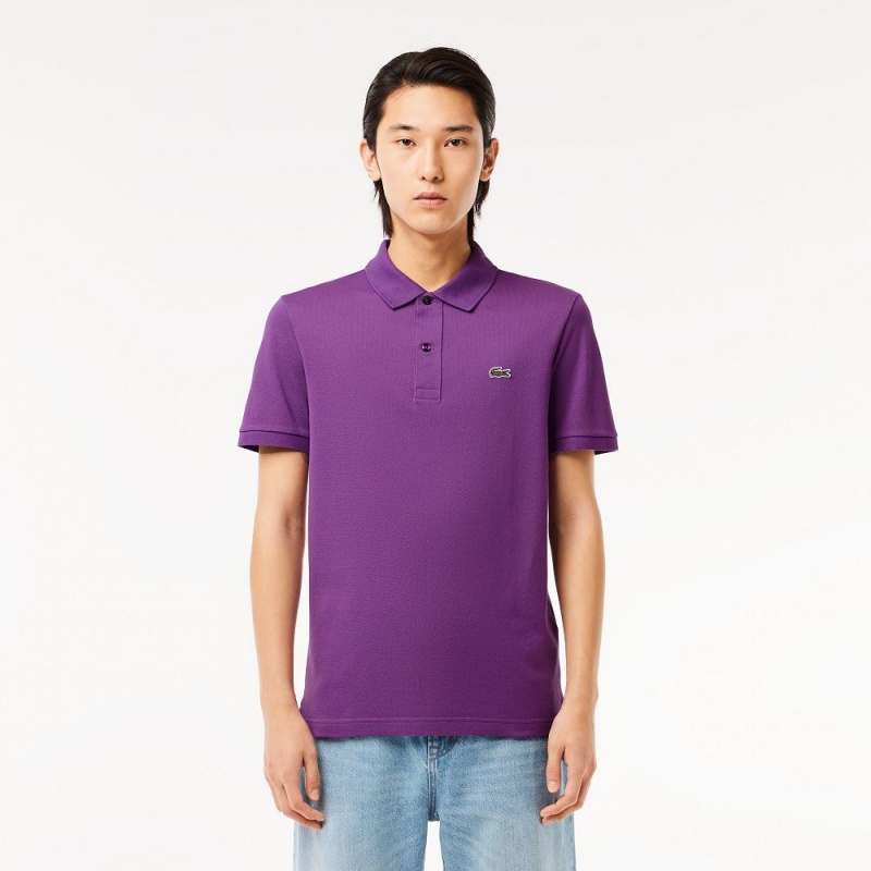 Men\'s Lacoste Slim Fit Petit Piqué Cotton Polo Shirts Mauve purple | RWT170859