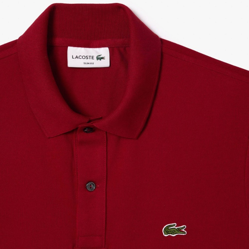 Men's Lacoste Slim Fit Petit Piqué Cotton Polo Shirts Bordeaux | WEM978045