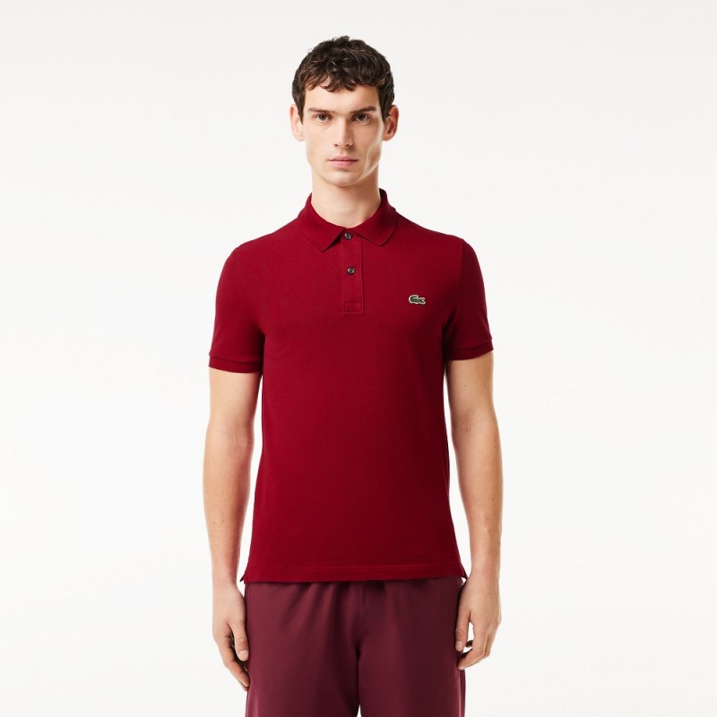 Men\'s Lacoste Slim Fit Petit Piqué Cotton Polo Shirts Bordeaux | WEM978045