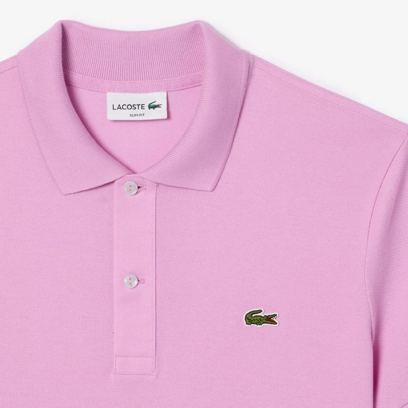 Men's Lacoste Slim Fit Petit Piqué Cotton Polo Shirts Pink | NKY512479