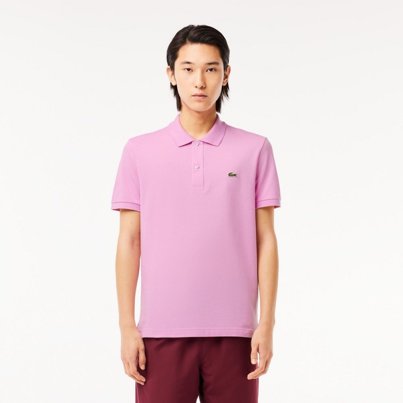 Men\'s Lacoste Slim Fit Petit Piqué Cotton Polo Shirts Pink | NKY512479