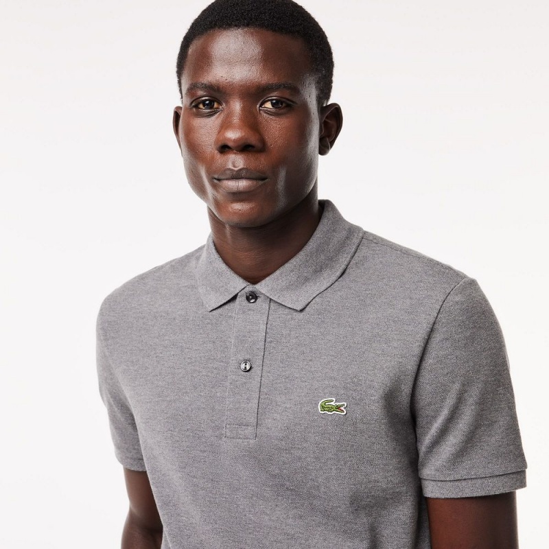 Men's Lacoste Slim Fit Petit Piqué Cotton Polo Shirts Grey Chine | CZX865309