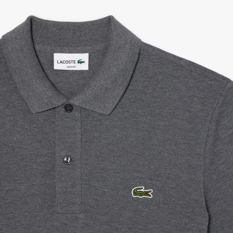 Men's Lacoste Slim Fit Petit Piqué Cotton Polo Shirts Grey Chine | CZX865309