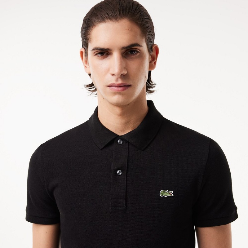 Men's Lacoste Slim Fit Petit Piqué Cotton Polo Shirts Black | UCM851324