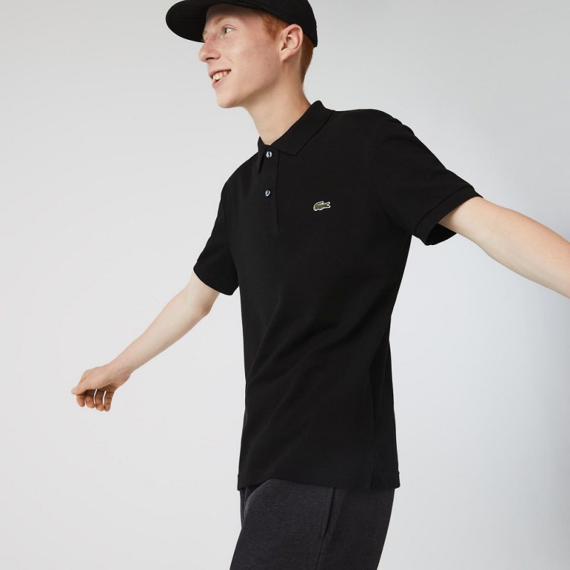 Men's Lacoste Slim Fit Petit Piqué Cotton Polo Shirts Black | UCM851324