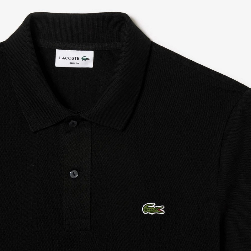 Men's Lacoste Slim Fit Petit Piqué Cotton Polo Shirts Black | UCM851324