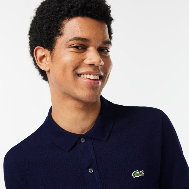 Men's Lacoste Slim Fit Petit Piqué Cotton Polo Shirts Navy Blue | JLZ732510