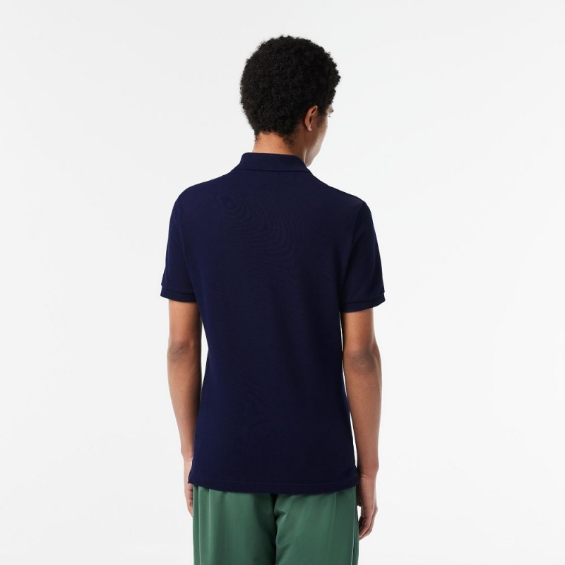 Men's Lacoste Slim Fit Petit Piqué Cotton Polo Shirts Navy Blue | JLZ732510