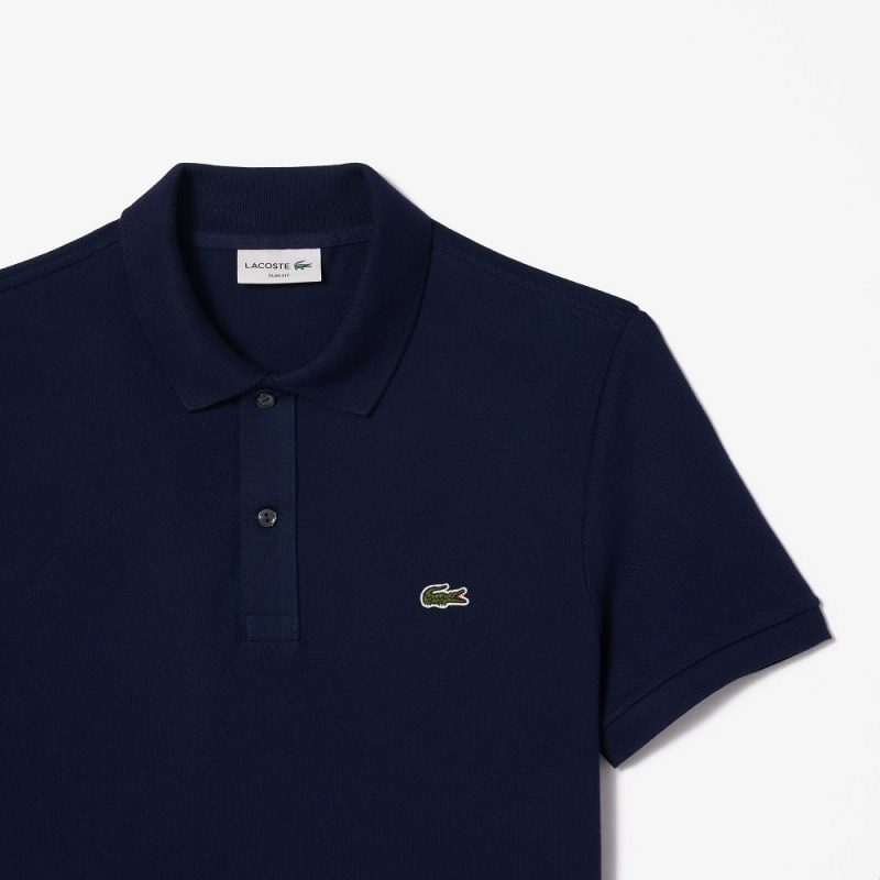 Men's Lacoste Slim Fit Petit Piqué Cotton Polo Shirts Navy Blue | JLZ732510