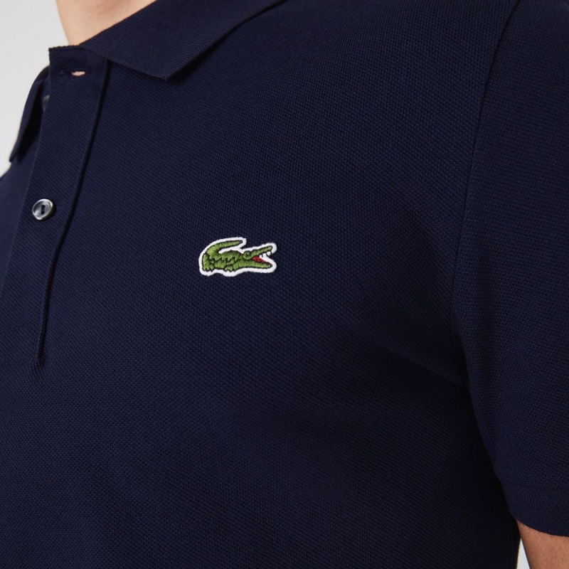 Men's Lacoste Slim Fit Petit Piqué Cotton Polo Shirts Navy Blue | JLZ732510