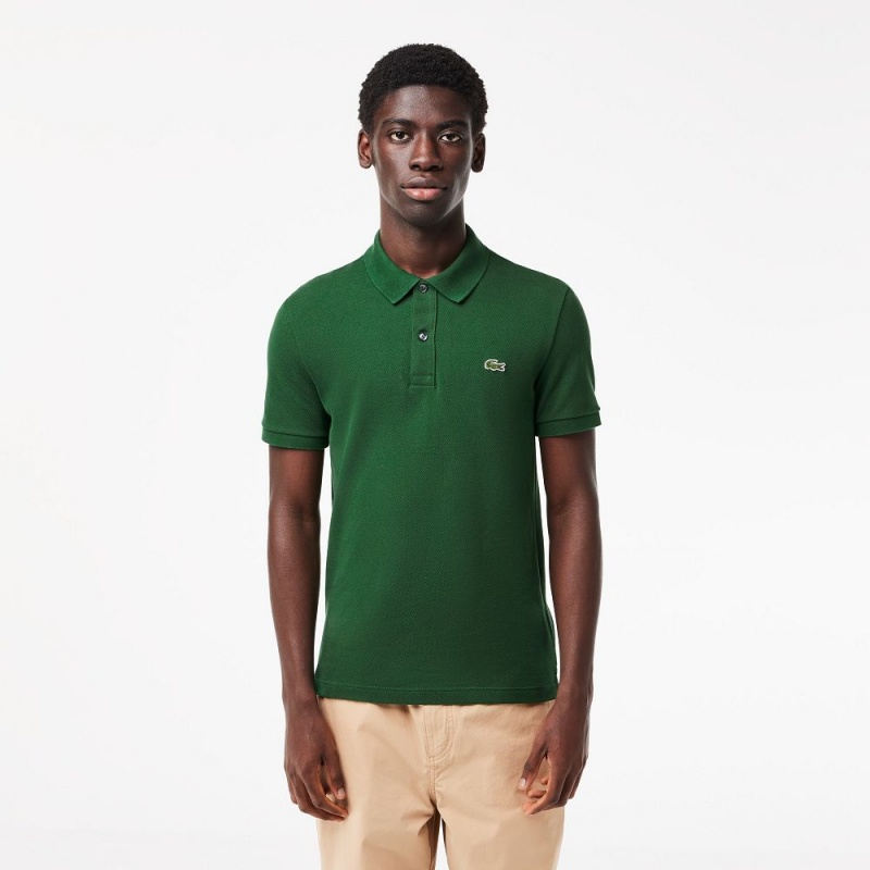 Men\'s Lacoste Slim Fit Petit Piqué Cotton Polo Shirts Pine green | NFS650147