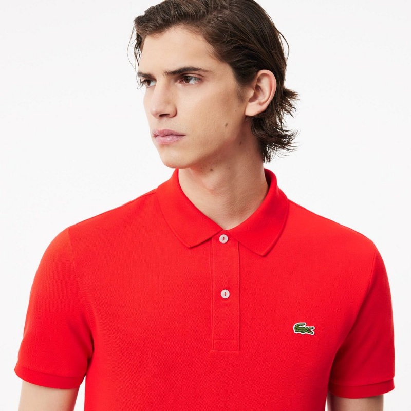 Men's Lacoste Slim Fit Petit Piqué Cotton Polo Shirts Red currant | LBA438071