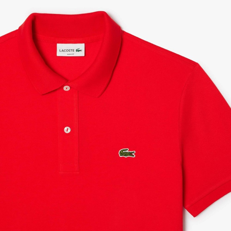 Men's Lacoste Slim Fit Petit Piqué Cotton Polo Shirts Red currant | LBA438071