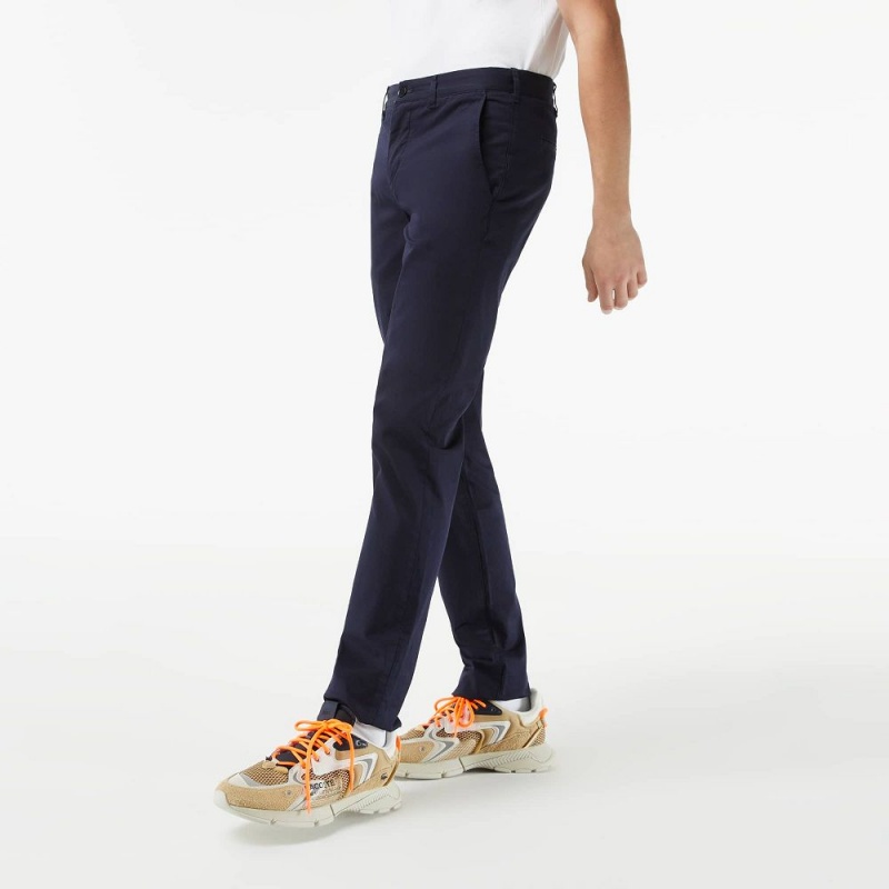 Men's Lacoste Slim Fit Stretch Cotton Chinos Pants Navy Blue | HCV681357