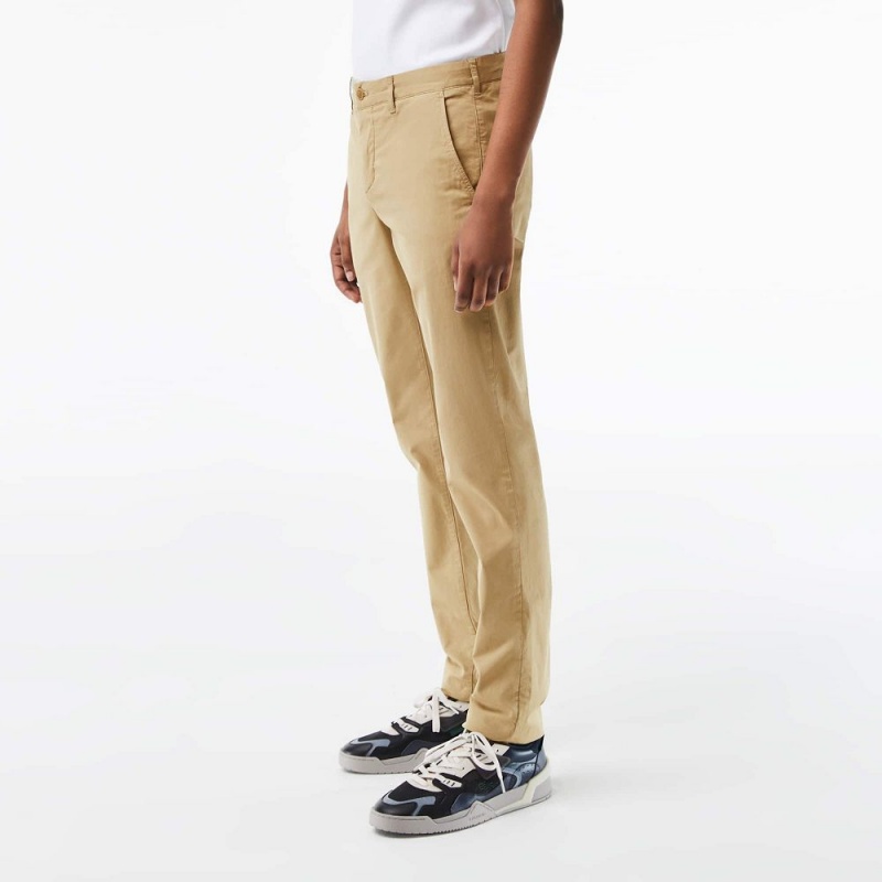 Men's Lacoste Slim Fit Stretch Cotton Chinos Pants Beige | KQF518039