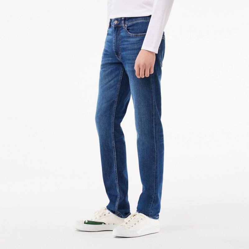 Men's Lacoste Slim Fit Stretch Cotton Denim Jeans Pants Blue | LOH829570