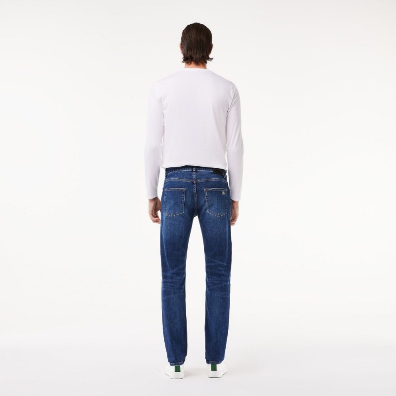 Men's Lacoste Slim Fit Stretch Cotton Denim Jeans Pants Blue | LOH829570