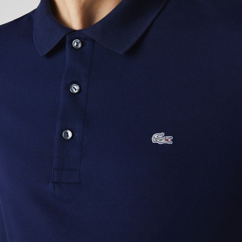 Men's Lacoste Slim Fit Stretch Cotton Piqué Grey Crocodile Polo Shirts Navy Blue | TBF954718