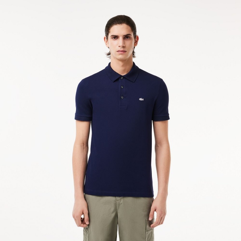 Men\'s Lacoste Slim Fit Stretch Cotton Piqué Grey Crocodile Polo Shirts Navy Blue | TBF954718