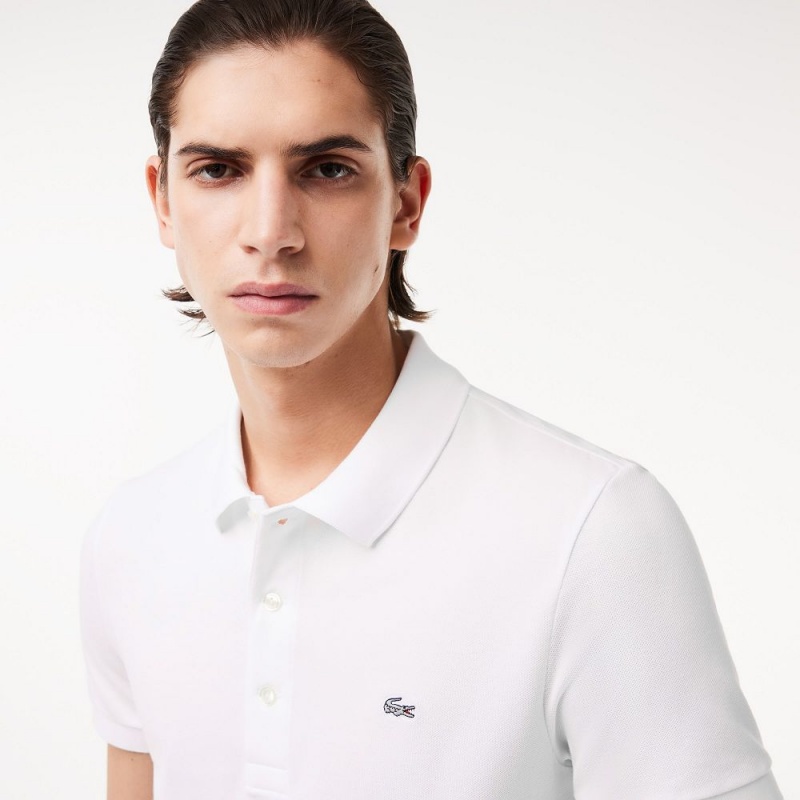 Men's Lacoste Slim Fit Stretch Cotton Piqué Grey Crocodile Polo Shirts White | HZD108573