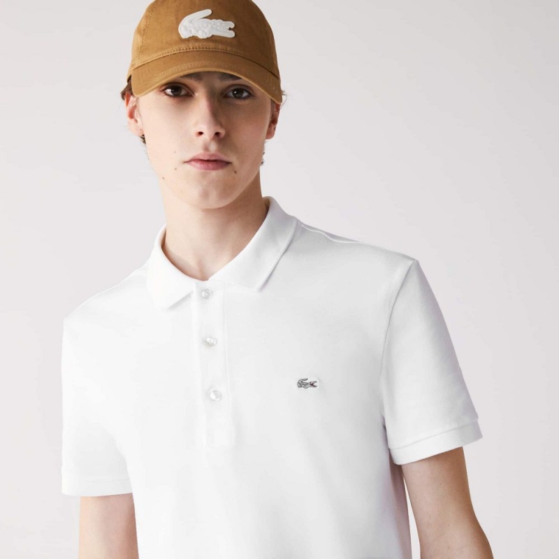 Men's Lacoste Slim Fit Stretch Cotton Piqué Grey Crocodile Polo Shirts White | HZD108573