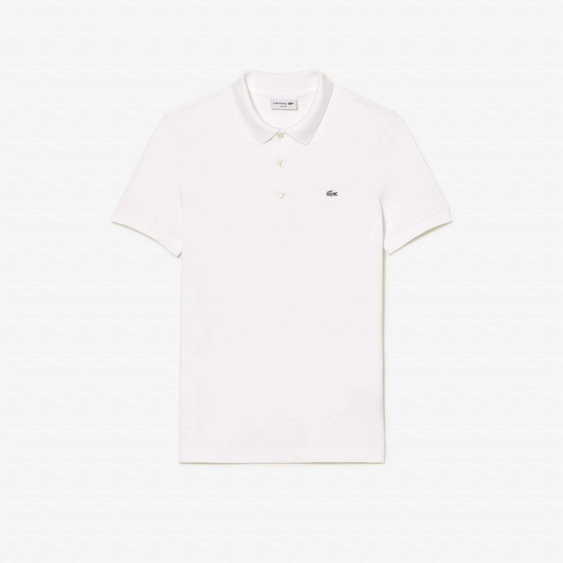 Men's Lacoste Slim Fit Stretch Cotton Piqué Grey Crocodile Polo Shirts White | HZD108573