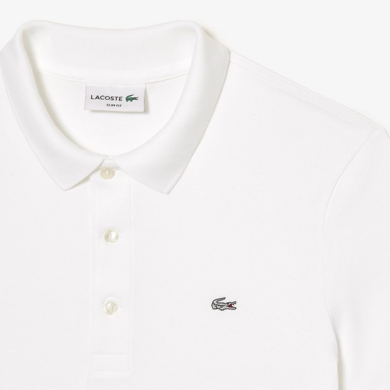 Men's Lacoste Slim Fit Stretch Cotton Piqué Grey Crocodile Polo Shirts White | HZD108573