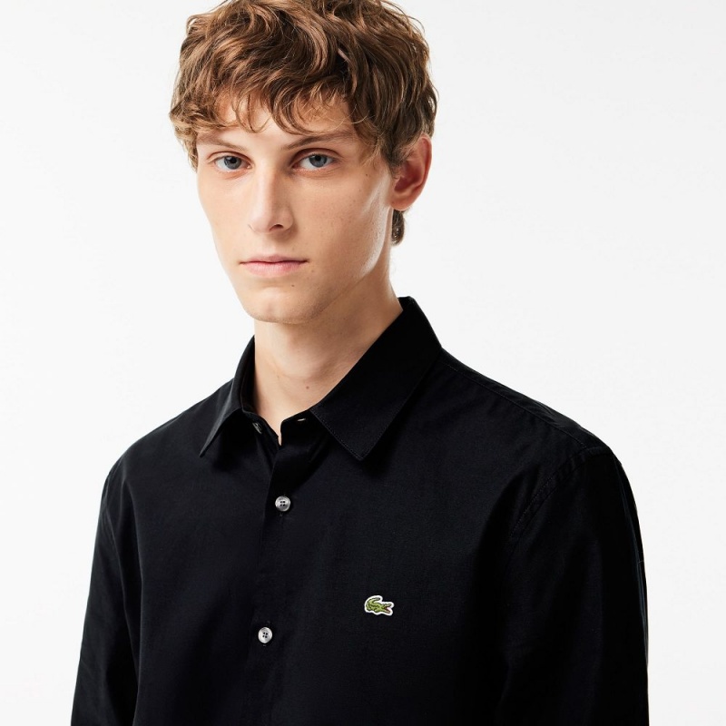 Men's Lacoste Slim Fit Stretch Cotton Poplin Shirt Black | CBX704859