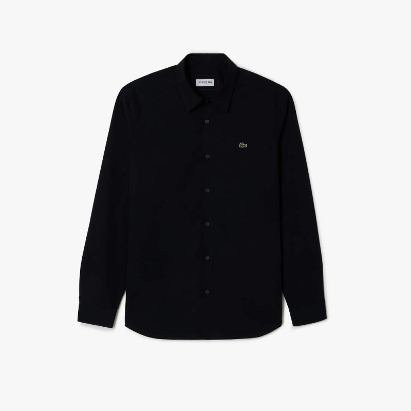 Men's Lacoste Slim Fit Stretch Cotton Poplin Shirt Black | CBX704859