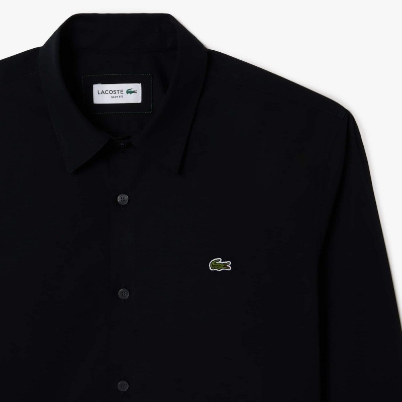 Men's Lacoste Slim Fit Stretch Cotton Poplin Shirt Black | CBX704859