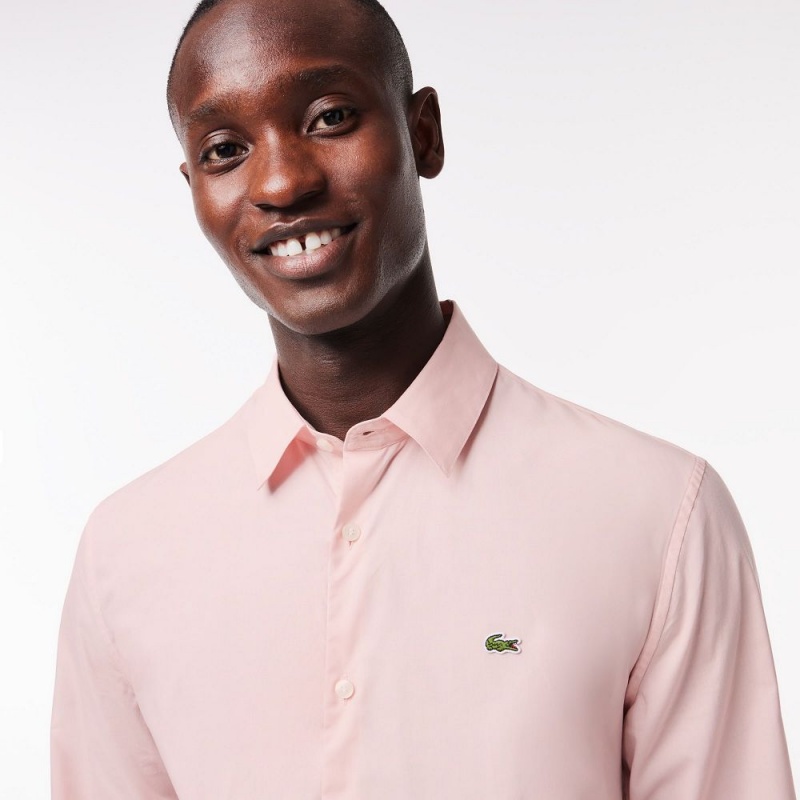 Men's Lacoste Slim Fit Stretch Cotton Poplin Shirt Light Pink | SQJ569387