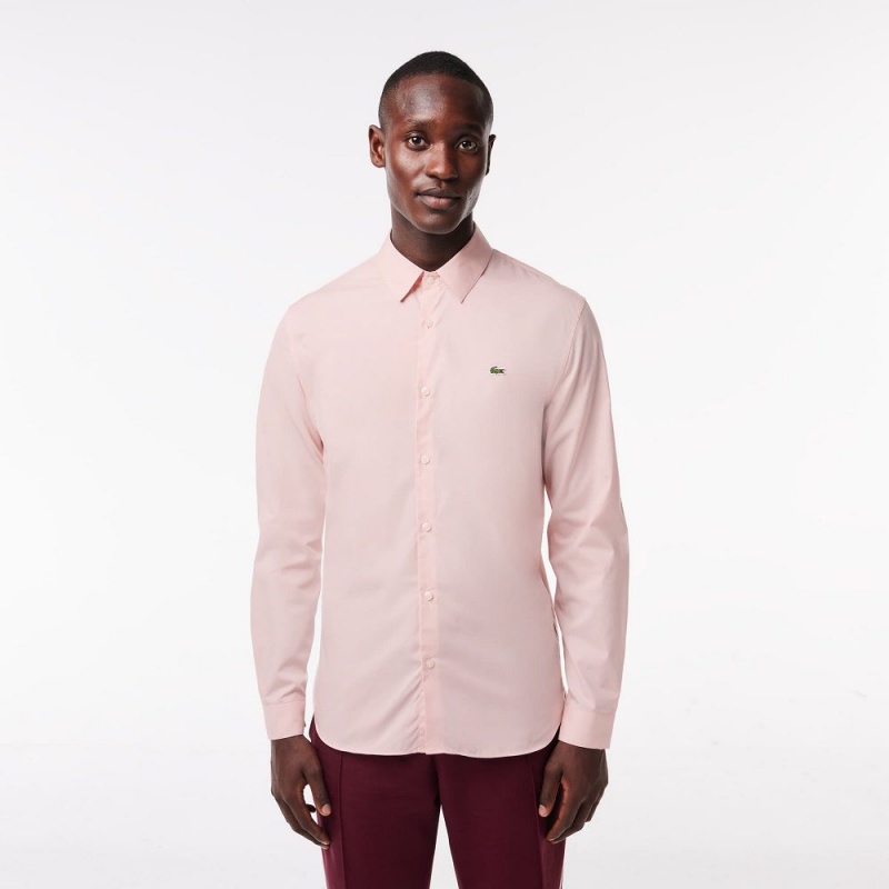 Men\'s Lacoste Slim Fit Stretch Cotton Poplin Shirt Light Pink | SQJ569387