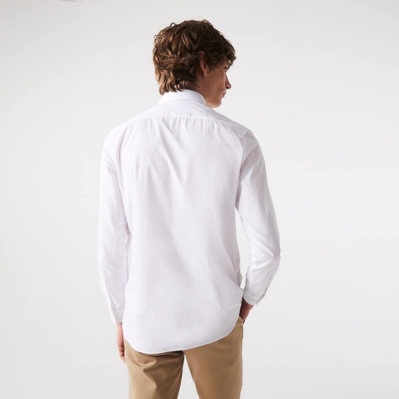 Men's Lacoste Slim Fit Stretch Cotton Poplin Shirt White | XAW084169