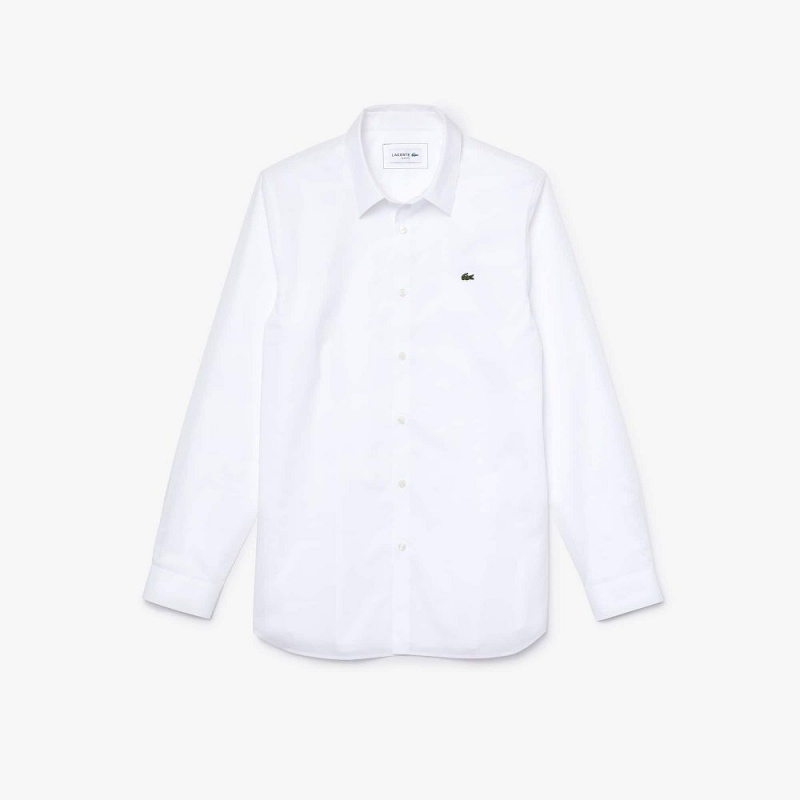 Men's Lacoste Slim Fit Stretch Cotton Poplin Shirt White | XAW084169