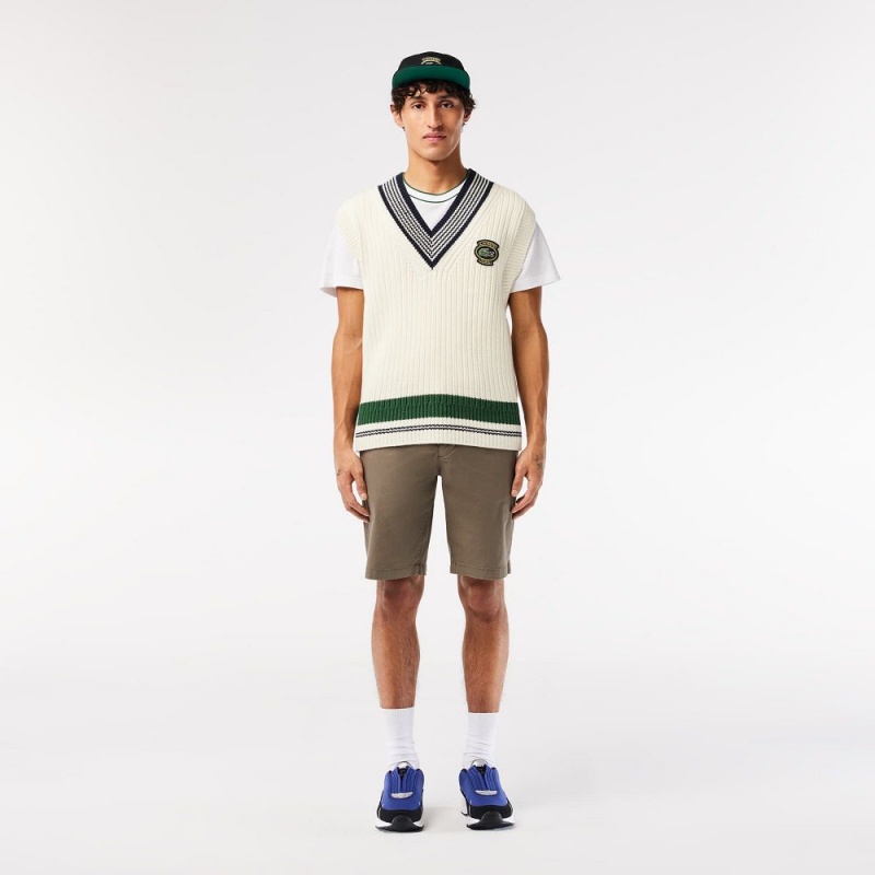 Men's Lacoste Slim Fit Stretch Cotton Shorts Khaki Green | OTU129876