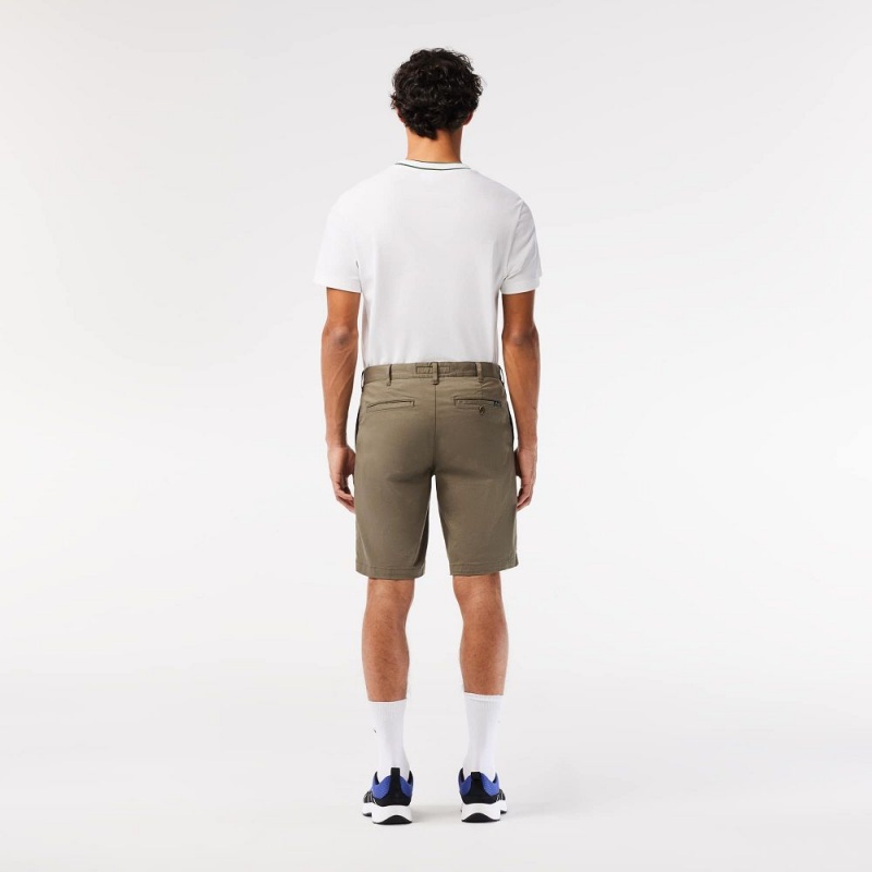 Men's Lacoste Slim Fit Stretch Cotton Shorts Khaki Green | OTU129876