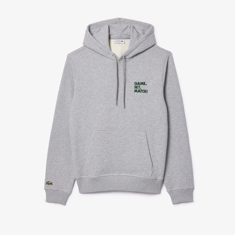 Men's Lacoste Slogan Hoodie Grey Chine | MGZ019345