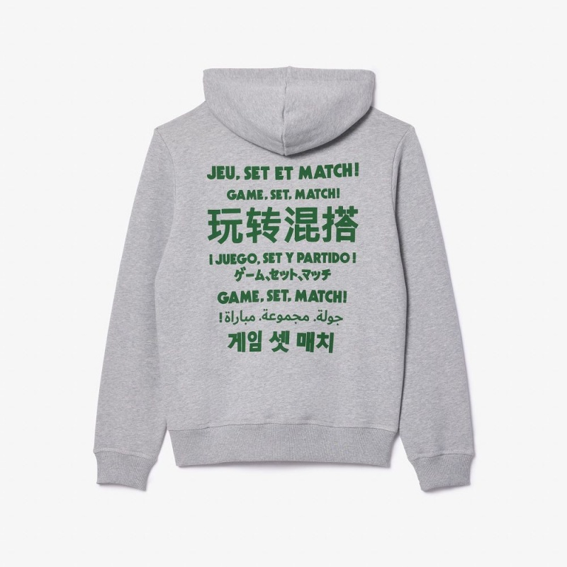 Men's Lacoste Slogan Hoodie Grey Chine | MGZ019345