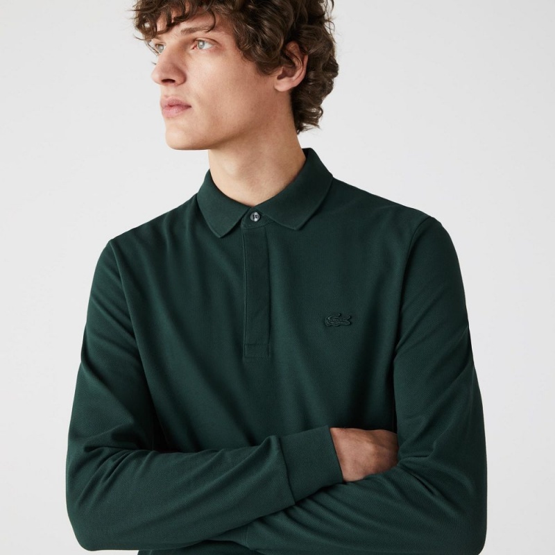 Men's Lacoste Smart Paris Long Sleeve Stretch Cotton Polo Shirts Forest green | YNH815623