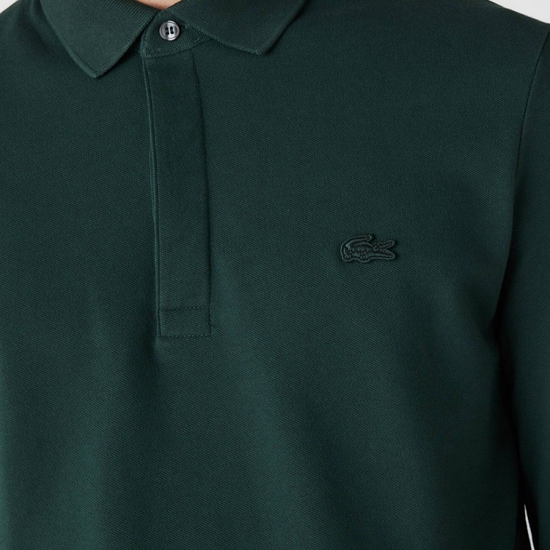 Men's Lacoste Smart Paris Long Sleeve Stretch Cotton Polo Shirts Forest green | YNH815623