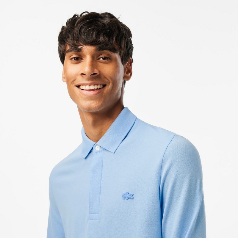 Men's Lacoste Smart Paris Long Sleeve Stretch Cotton Polo Shirts Pastel blue | QZD380975